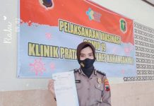 Anggota Humas Polres Karanganyar , Briptu Sufiana Selesai Disuntik Vaksin Covid 19 Pagi ini