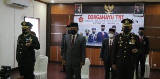 Peringatan Hari Jadi TNI Yang Ke-76 Dilakukan Dengan Upacara Virtual Di Kodim 0727 Karanganyar
